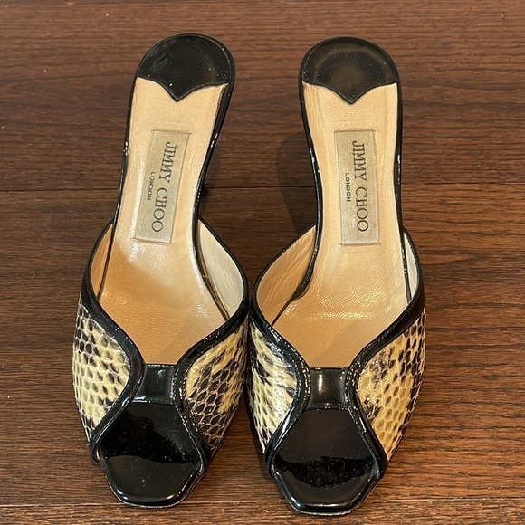 JIMMY Choo Black Snake Skin Heels Size 37.5/7.5 - Picture 3 of 7